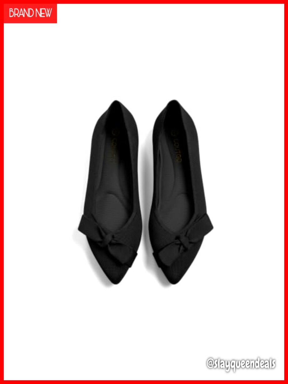Pointed Toe Knit Bow Ballet Flats Slip On Comfortable Dressy Work Shoes
